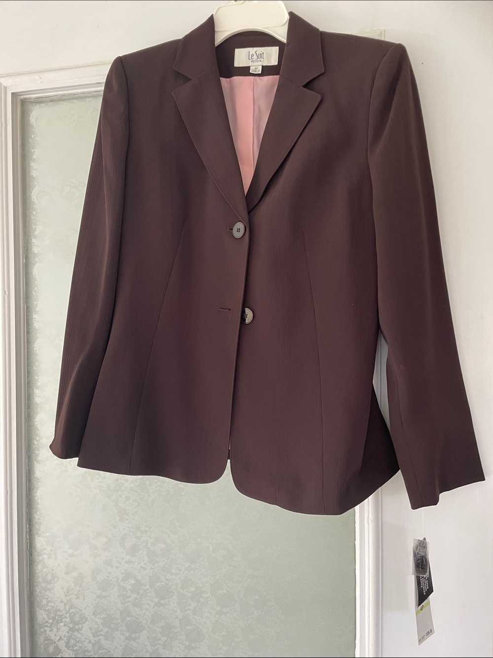 Le Suit Chocolate Brown Women's Tailored Blazer with Pink Lining